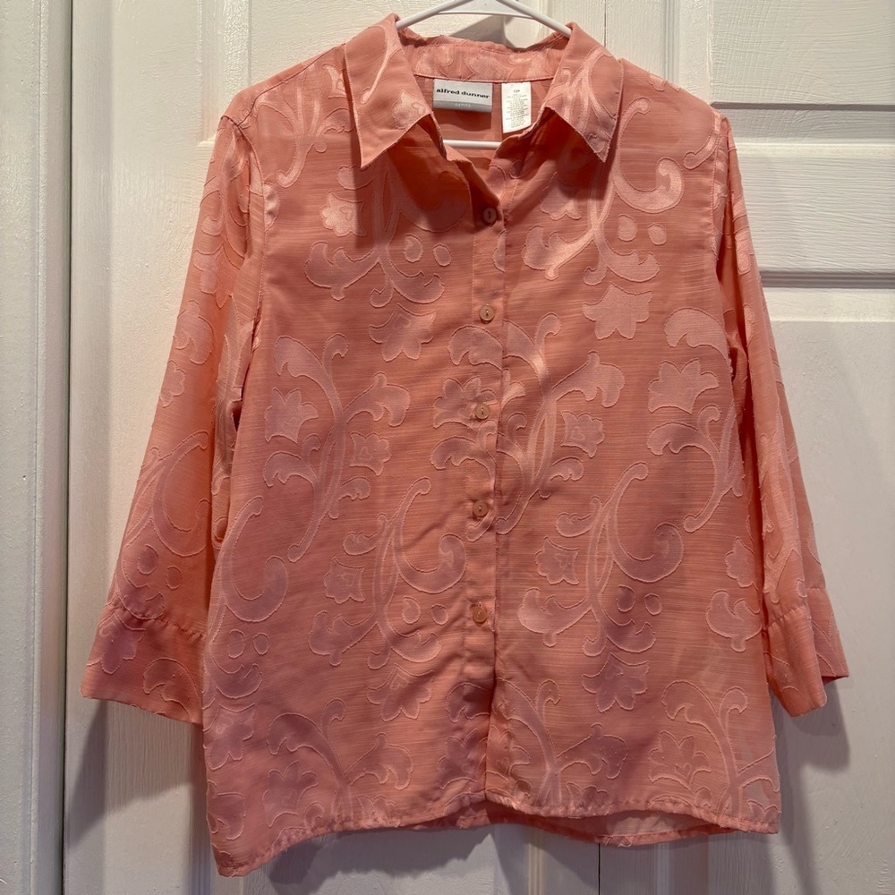 Alfred Dunner Pink Quarter Length Sleeve Button Up Top - Size 12P